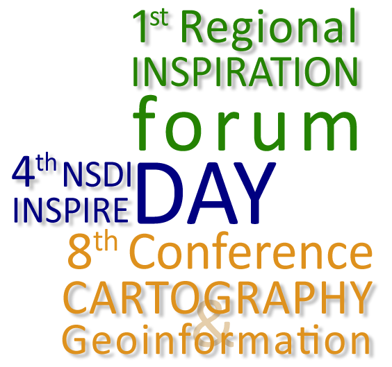 Logo of the 4th NSDI and INSPIRE Day, the 1st Regional INSPIRATION Forum and the 8th Cartography and Geoinformation Conference.